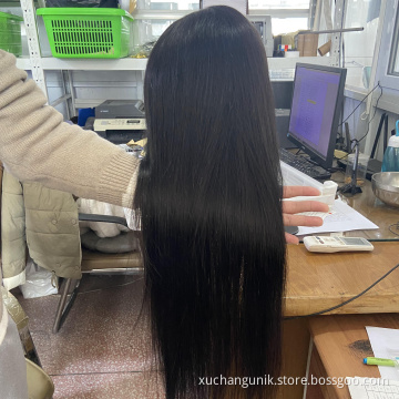 Wholesale glueless pre plucked transparent swiss lace wig for black women raw brazilian 100% human hair straight lace front wigs